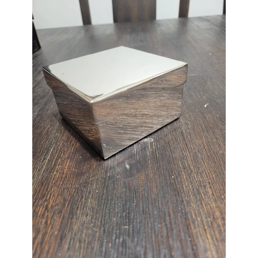 Silver Plated  Jewelry Trinket Square Box With Lid Grey velvet lined‎